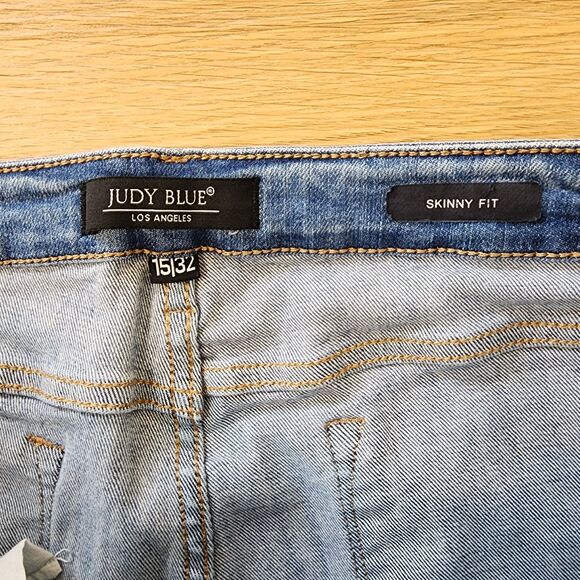 Judy Blue Jeans Skinny Fit Blue Womens Size 15/32 Stretchy Distressed Hippie - Picture 3 of 11